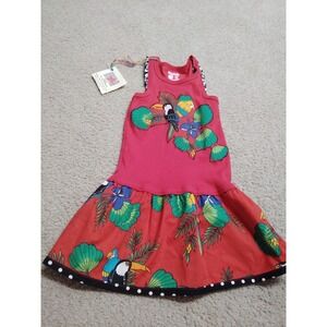 Vintage Y2K Garaninals Parrot Dress Tropical Girls Size 4T
